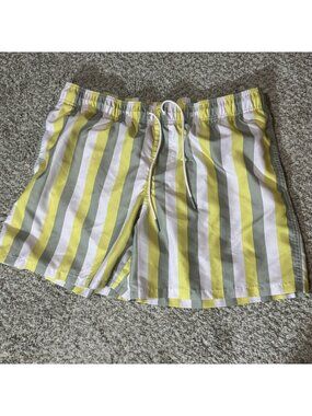 Goodfellow & Co Swim Trunks Men's Size M Striped Board Shorts Yellow White Green
